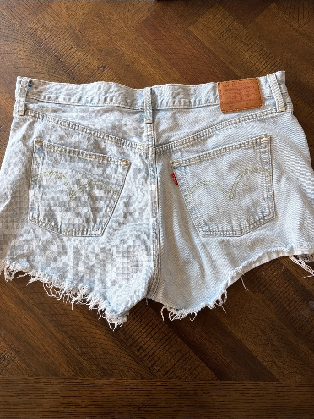 Levi's 501 Light Blue High-Waist Frayed Denim Cutoff Shorts